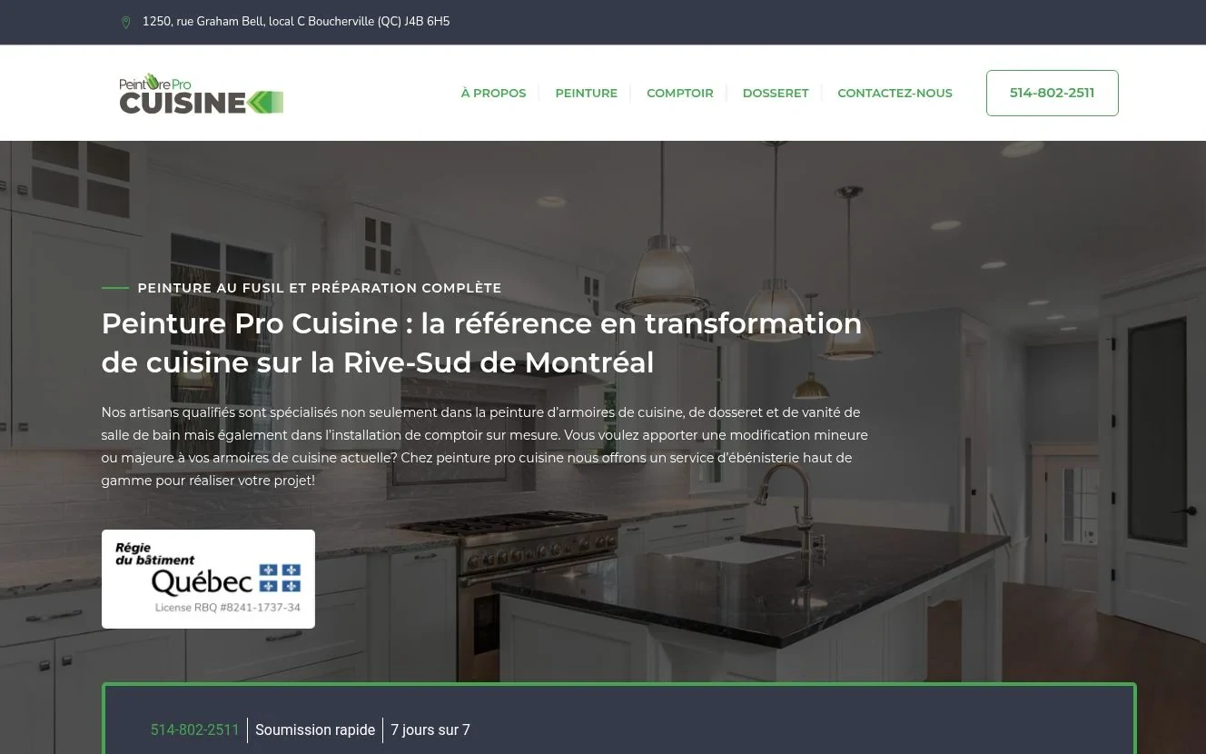 Aperçu du site de Peinture Pro Cuisine