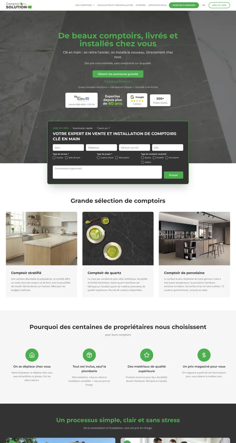 Page d'accueil du site de Comptoir Pro Solution
