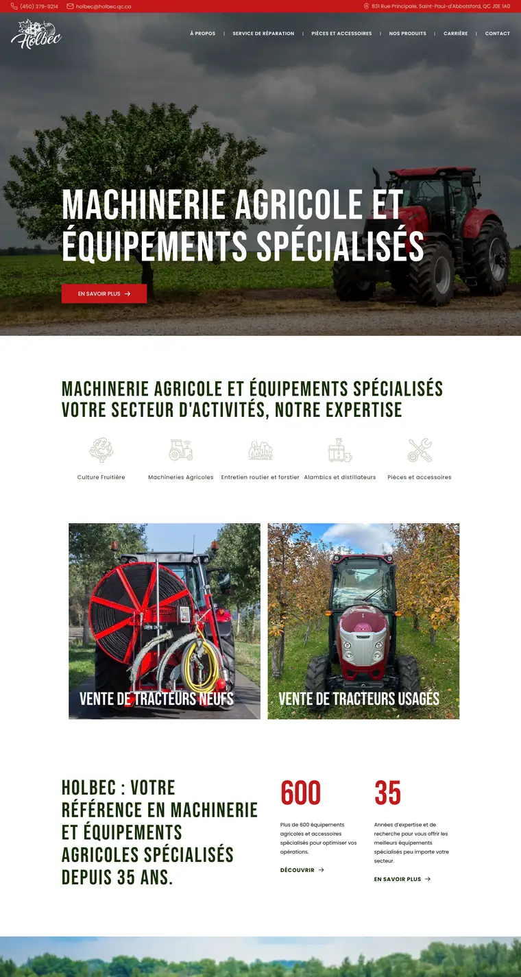 Page d'accueil du site de Holbec